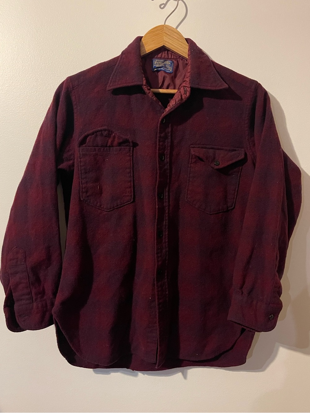 Vintage Pendleton Board Shirt Virgin Wool Shadow Plaid Red Black Size 16.5
